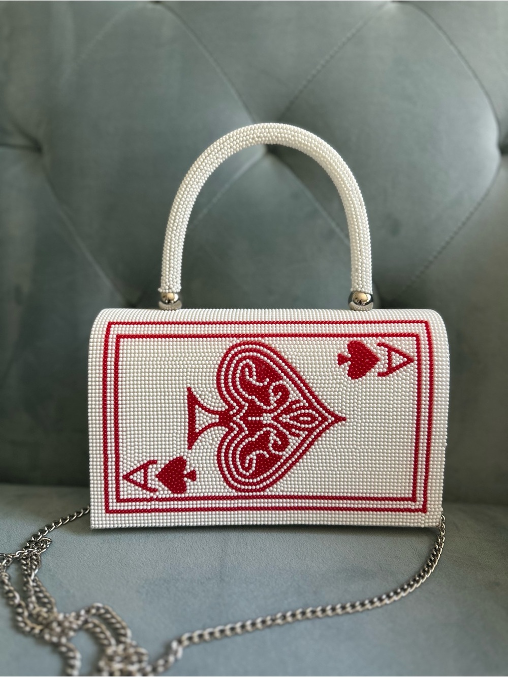 White & Red Beaded Ace of Hearts Mini Bag - Women Bags
